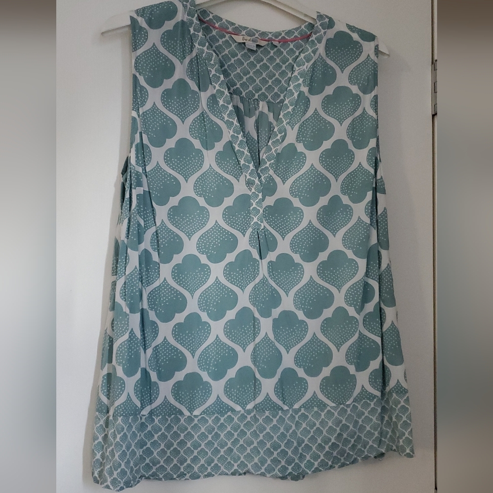 Teal and White Soft and Light Sleeveless Double Pattern Top By Boden, 18